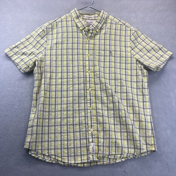 Original Penguin Heritage Slim Fit Yellow Plaid Short Sleeve Button Shirt XL - Picture 6 of 11